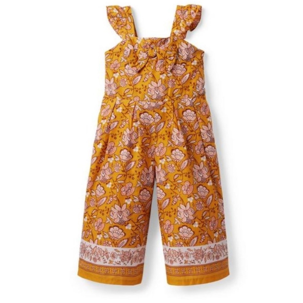 Janie and Jack floral jumpsuit mustard yellow girl's wide‎ legs romper Size 4